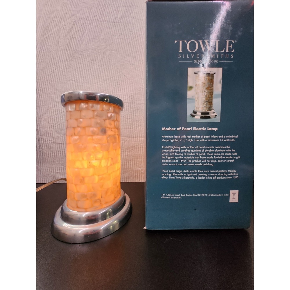 Vintage, Towle Silversmiths Table Lamp 12" Tall, Mother of Pearl New, See Detail - Picture 6 of 8